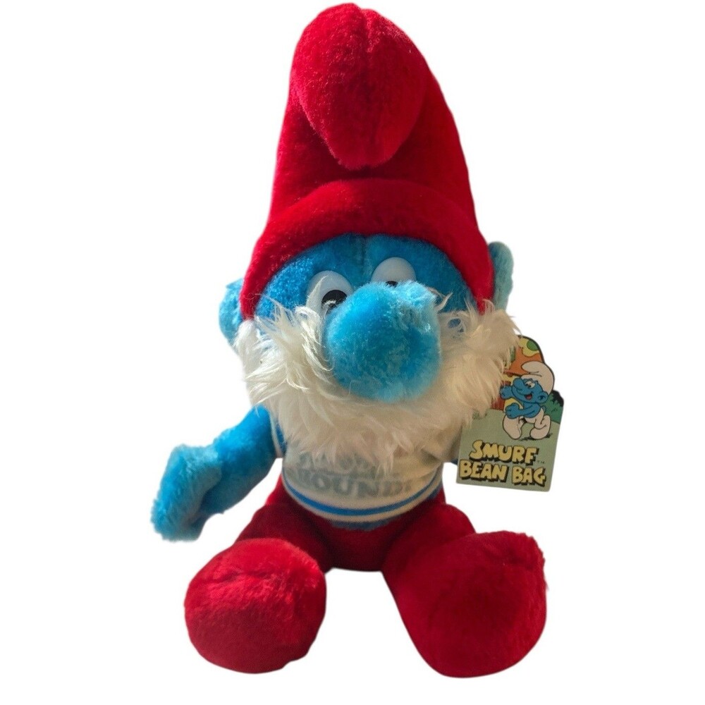 Vintage Peyo 1979 Papa Smurf‎ Plush Bean Bag Doll Wallace Berrie with Tag 10”